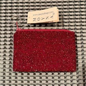 NWT Moyna Ruby Red Beaded Coin Purse Pouch